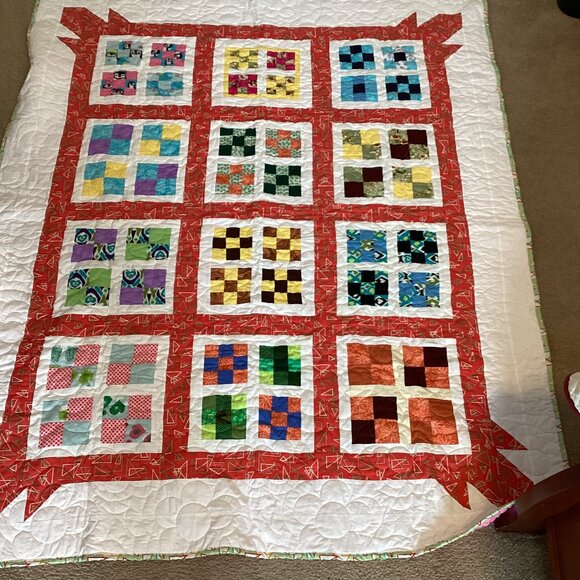 Handmade Finished Quilted Quilt Throw Blanket Pink Minky / Cotton 62"  x 51" - Picture 1 of 8